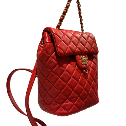 Used CHANEL Lambskin Urban Spirit Backpack Backpack Red
