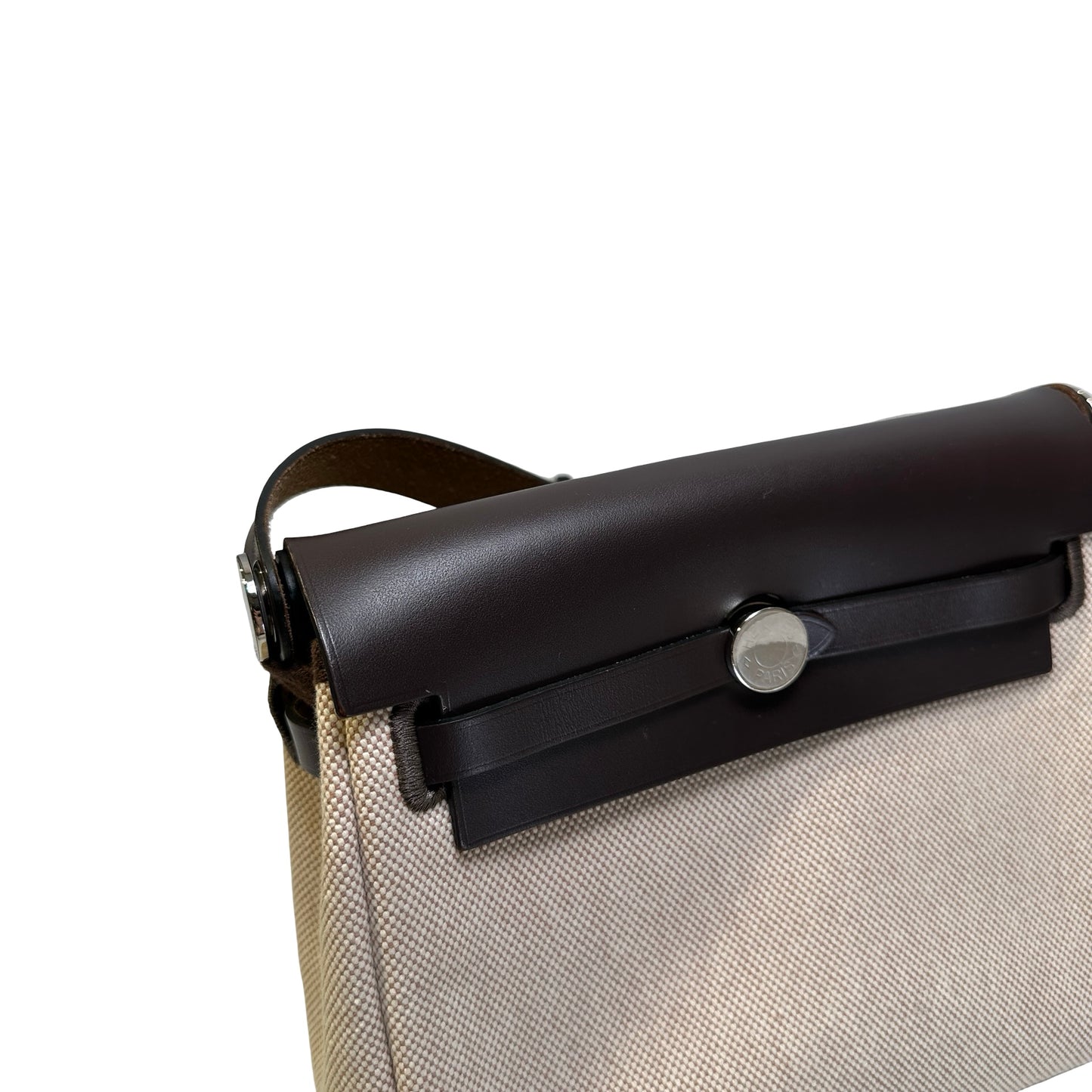 Used HERMES Canvas Leather Mini Herbag Handbag Beige Brown