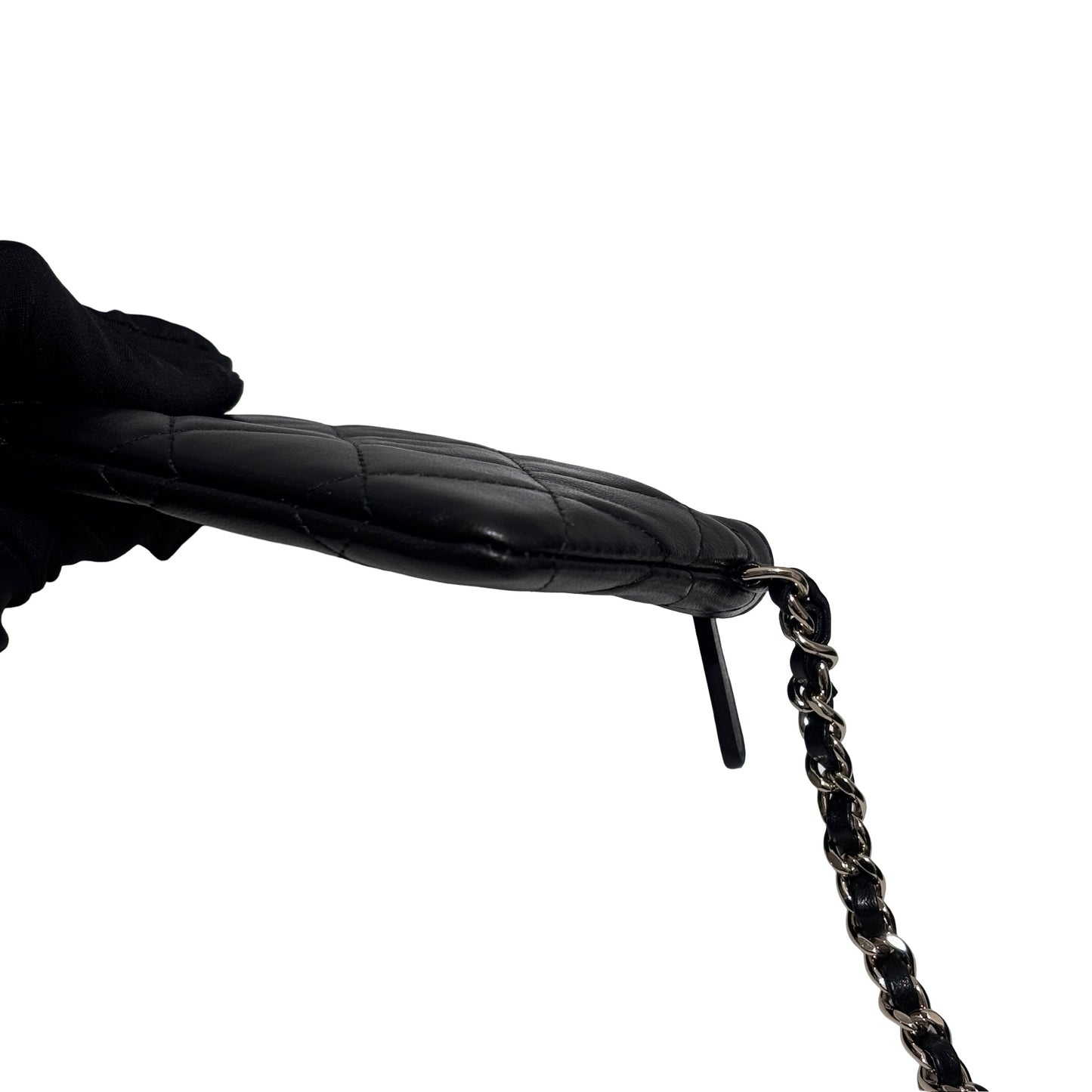 Used CHANEL Mesh 25S Half Moon Clutch Chain Shoulder Bag Black