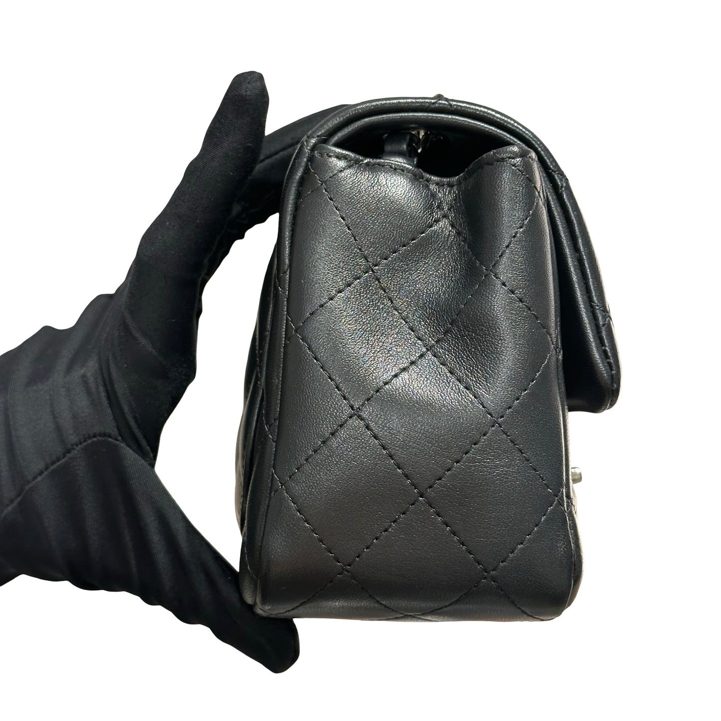 Used CHANEL Lambskin Leather Mini flap 17cm Cross Body Bag Black PHW