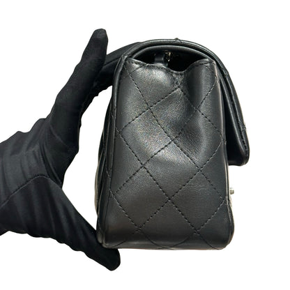 Used CHANEL Lambskin Leather Mini flap 17cm Cross Body Bag Black PHW