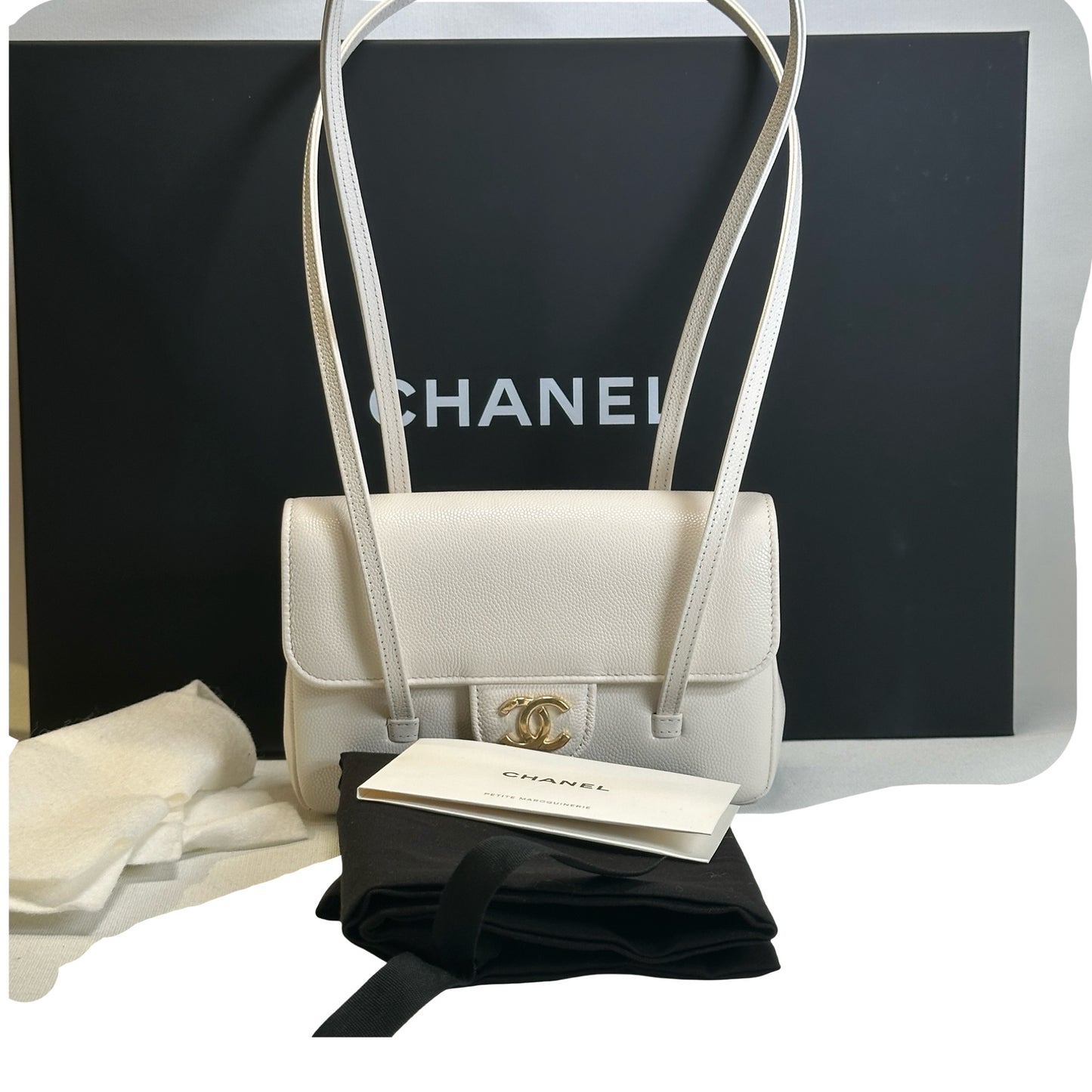 Brand New CHANEL Caviar Mini Preppy Coco Shoulder Bag White Gold