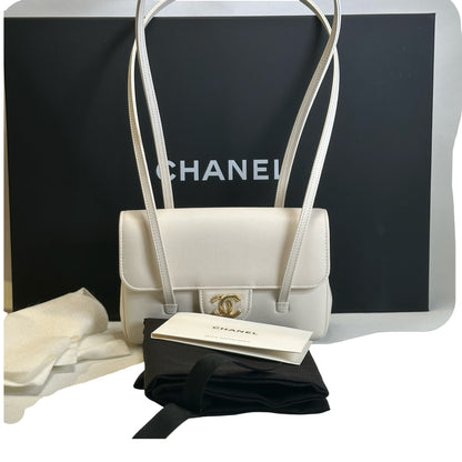 Brand New CHANEL Caviar Mini Preppy Coco Shoulder Bag White Gold