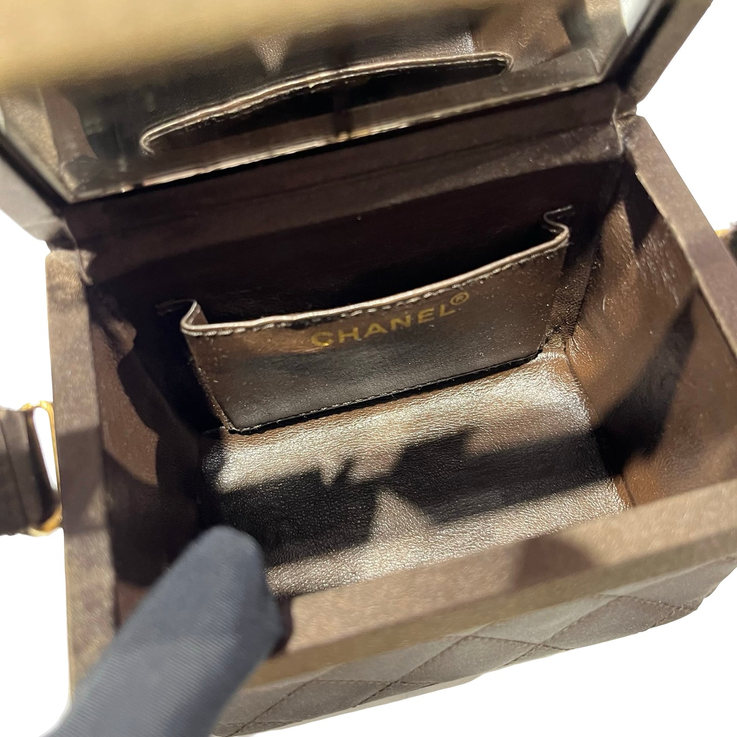 Used Chanel Velvet Vintage Vanity Box Clutch Brown GHW
