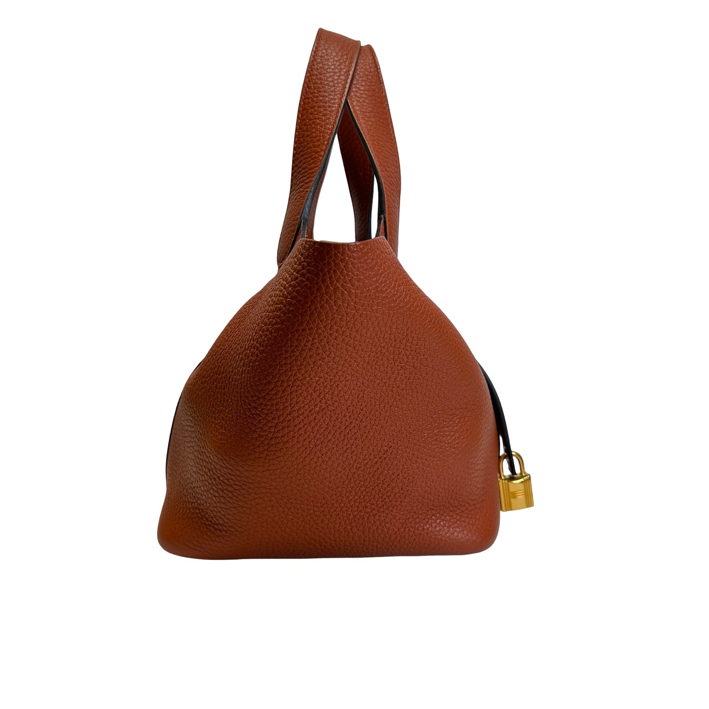 Used HERMES Clemence Leather Picotin 18 Bucket Bag 6C Brown GHW