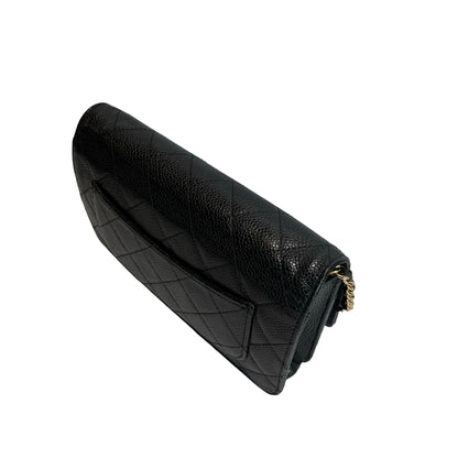 Used CHANEL Caviar Quilted Wallet on chain Wallet on chain Black Gold