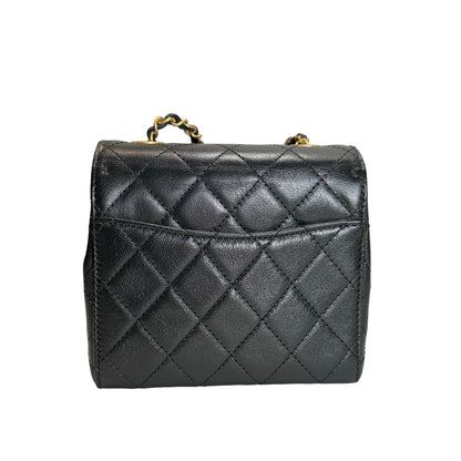 Used CHANEL Quilted Mini Flap Bag Chain Shoulder Bag Black Gold