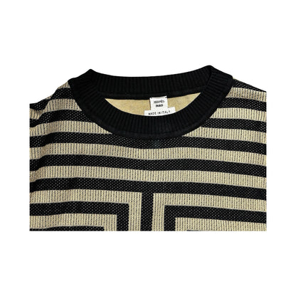 HERMES BLACK&BEIGE STRIPED SWEATER [20000272]
