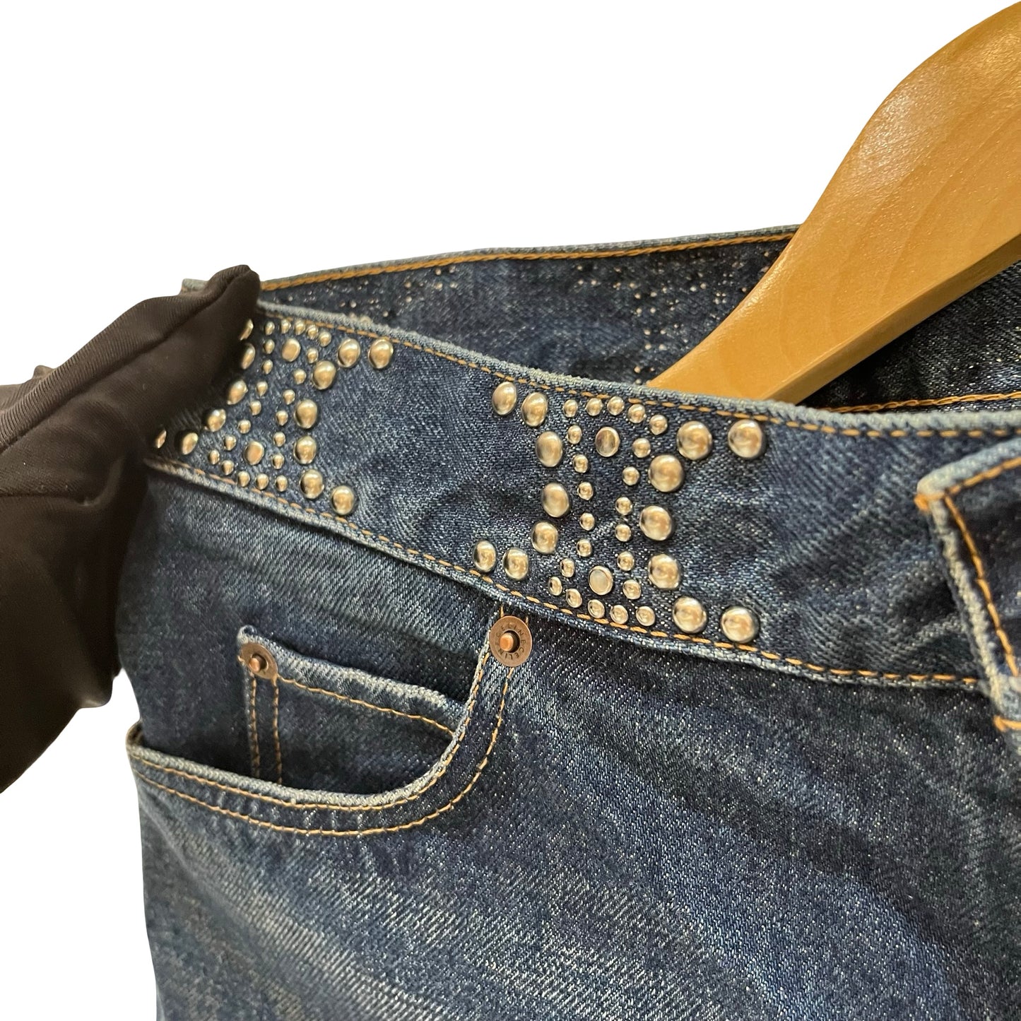 Used CÉLINE Denim Used CÉLINE Cotton Triomphe Studded Denim Skirt Clothes Dark Blue
