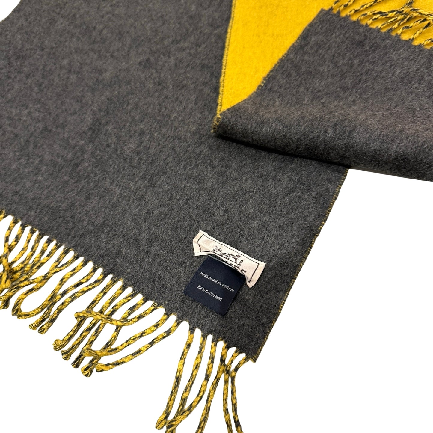 Used HERMES Solid Cashmere Muffler Scarf Yellow