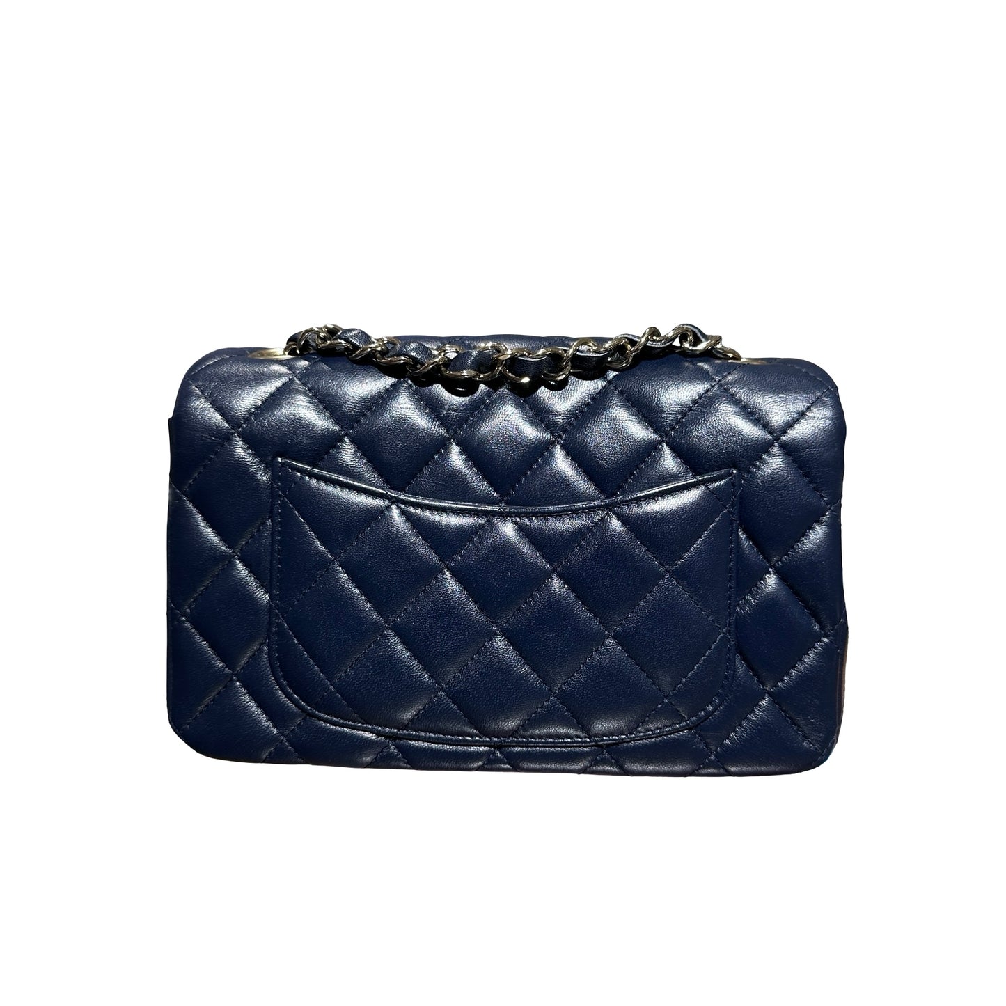 Used Chanel Lambskin Leather MINI FLAP 20 CM Shoulder Bag Navy GHW