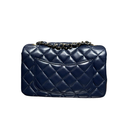 Used Chanel Lambskin Leather MINI FLAP 20 CM Shoulder Bag Navy GHW