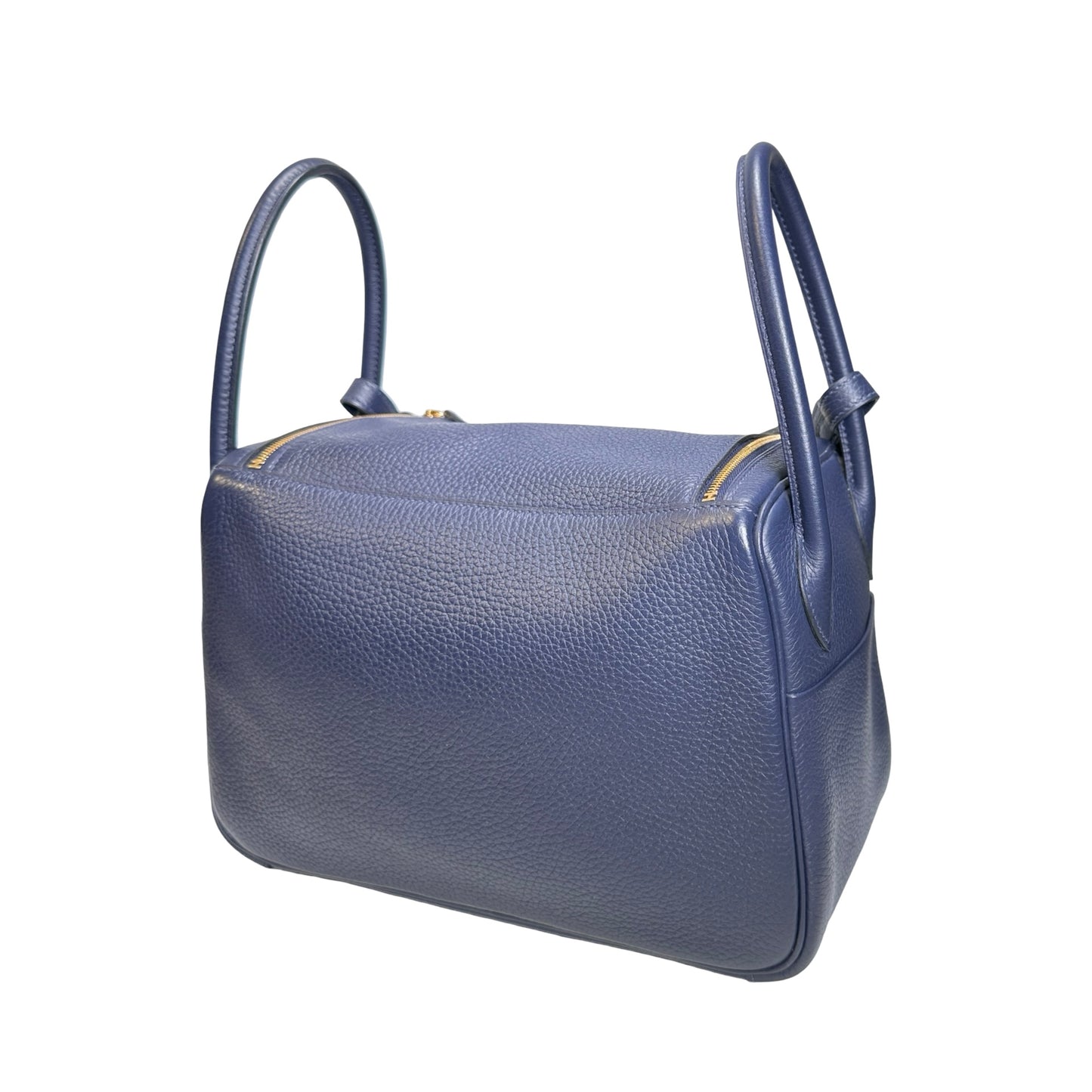 Used HERMES Clemence Lindy 26 Handbag Navy GHW