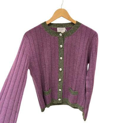 Used CHANEL Cashmere Knit Top Set Clothes Purple Green