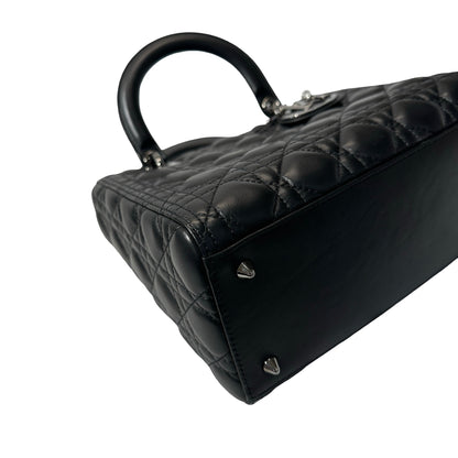 Used DIOR Lambskin Leather Lady Dior Medium Handbag Black