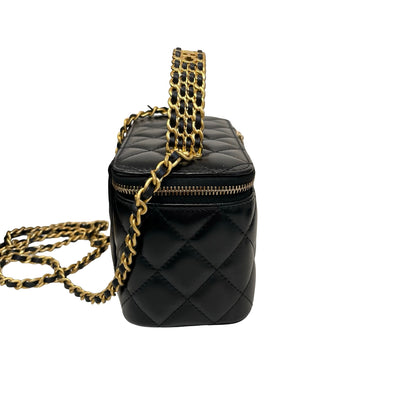 New Chanel 23P Vanity Case Long Box Top Handle Black GHW