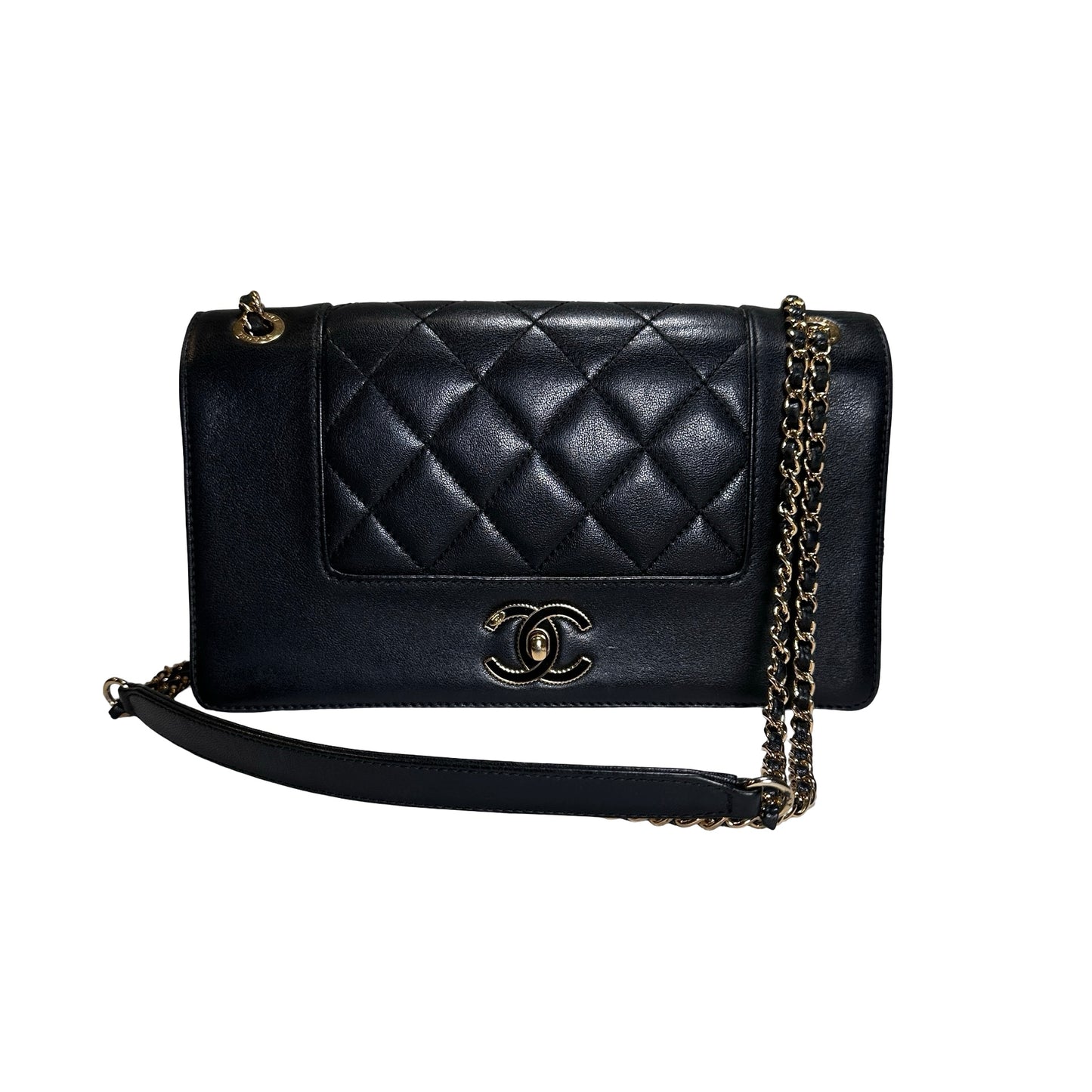 Used CHANEL Quilted Caviar Diana Flap Chain Shoulder Bag Black GHW