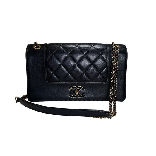 Used CHANEL Quilted Caviar Diana Flap Chain Shoulder Bag Black GHW