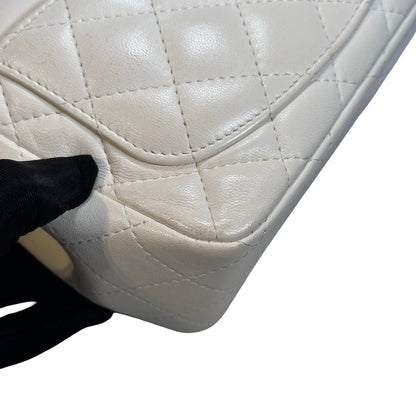 Used CHANEL Quilted Lambskin Classic Mini Rectangular Flap Bag Chain Shoulder Bag White GHW
