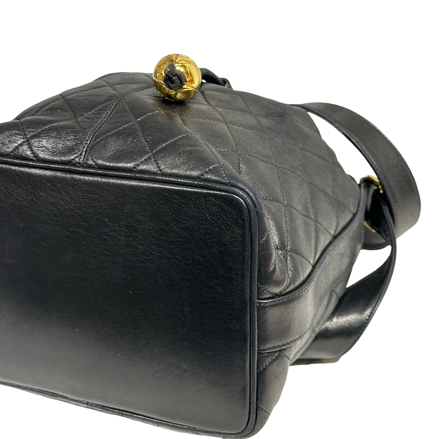 CHANEL VINTAGE BUCKET BAG BLACK LAMBSKIN GHW [3001375]