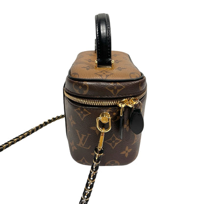 Used Louis Vuitton Monogram Eclipse Coated Canvas Vanity Chain Pouch Cross Body Bag Brown GHW