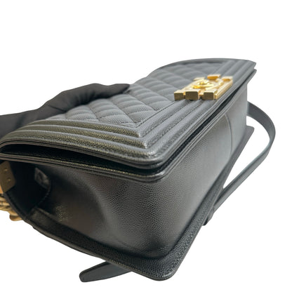 Used CHANEL Quilted Caviar Leather Le Boy Shoulder Bag Black Gold Hardware