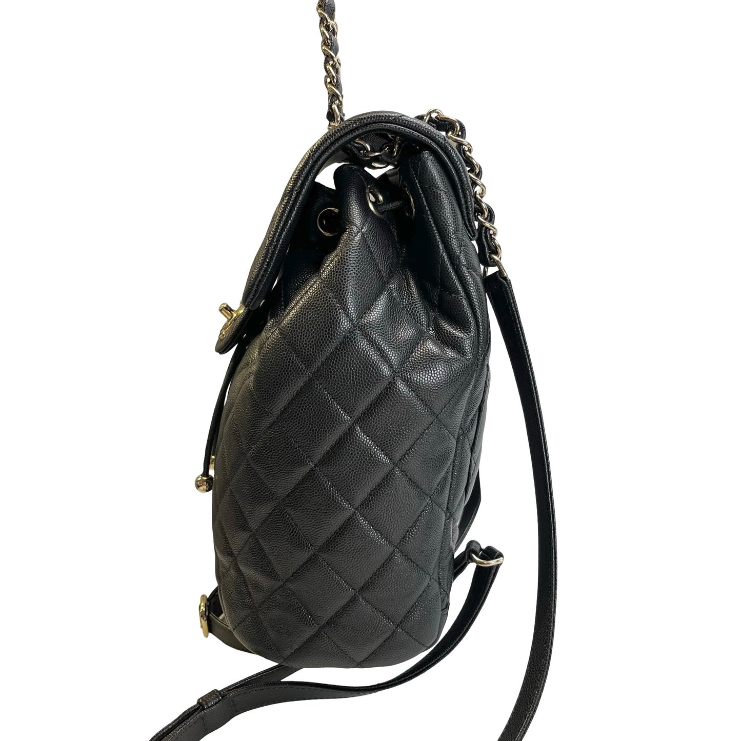 Used CHANEL Quilted Caviar Gabrielle Backpack Backpack Black Gold Hardware
