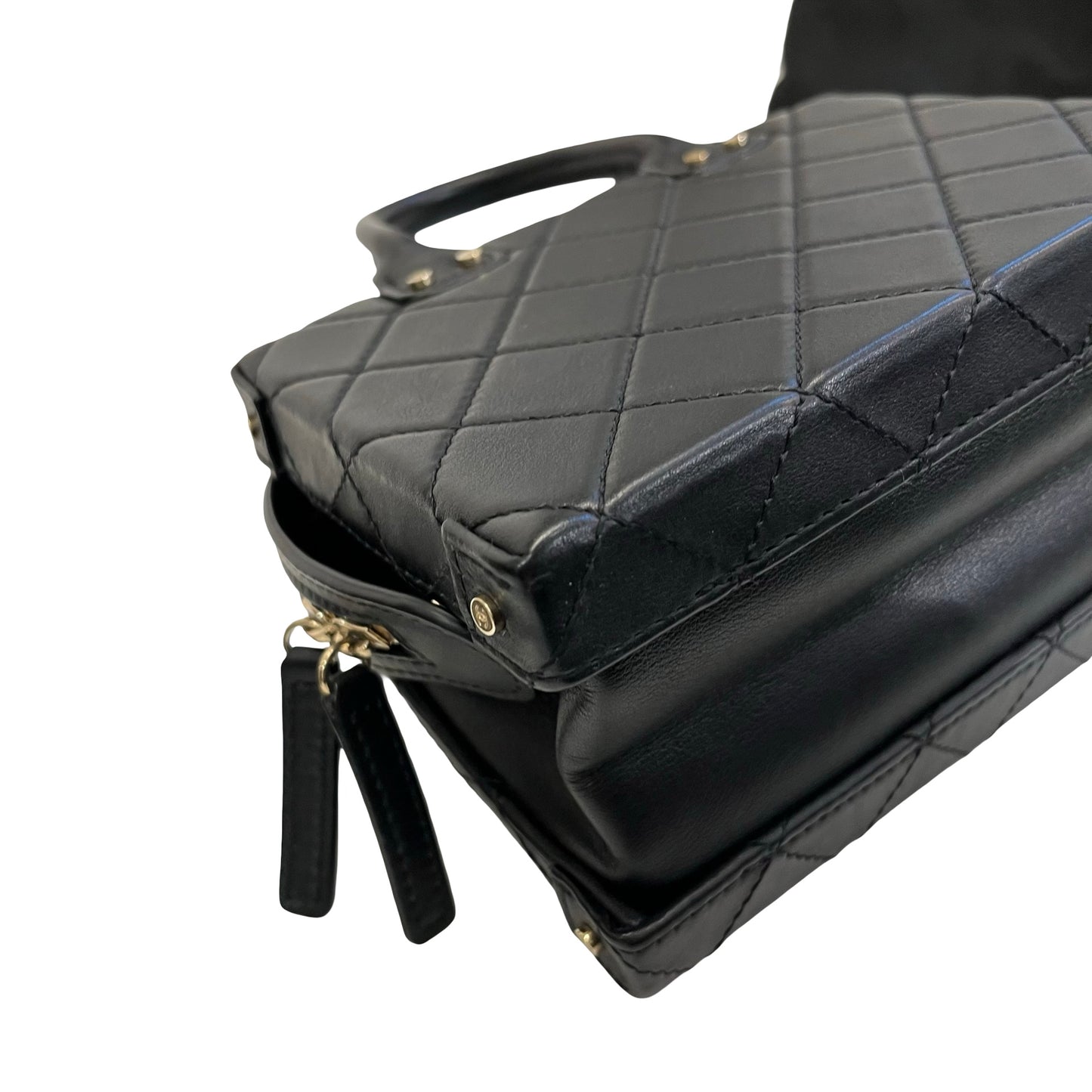 Used Chanel Calfskin Leather Vanity Case Shoulder Bag Black GHW