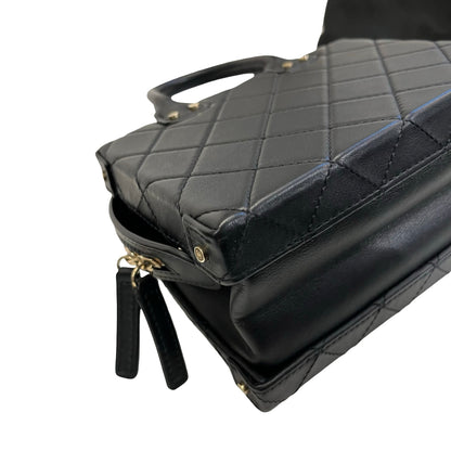 Used Chanel Calfskin Leather Vanity Case Shoulder Bag Black GHW