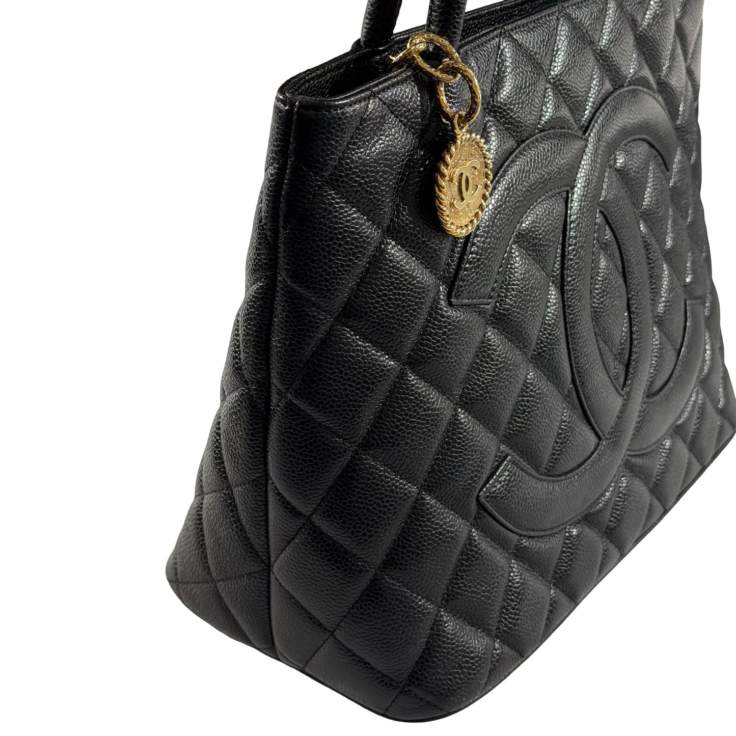 Used Chanel Calfskin Leather Vintage Tote Bag Black GHW