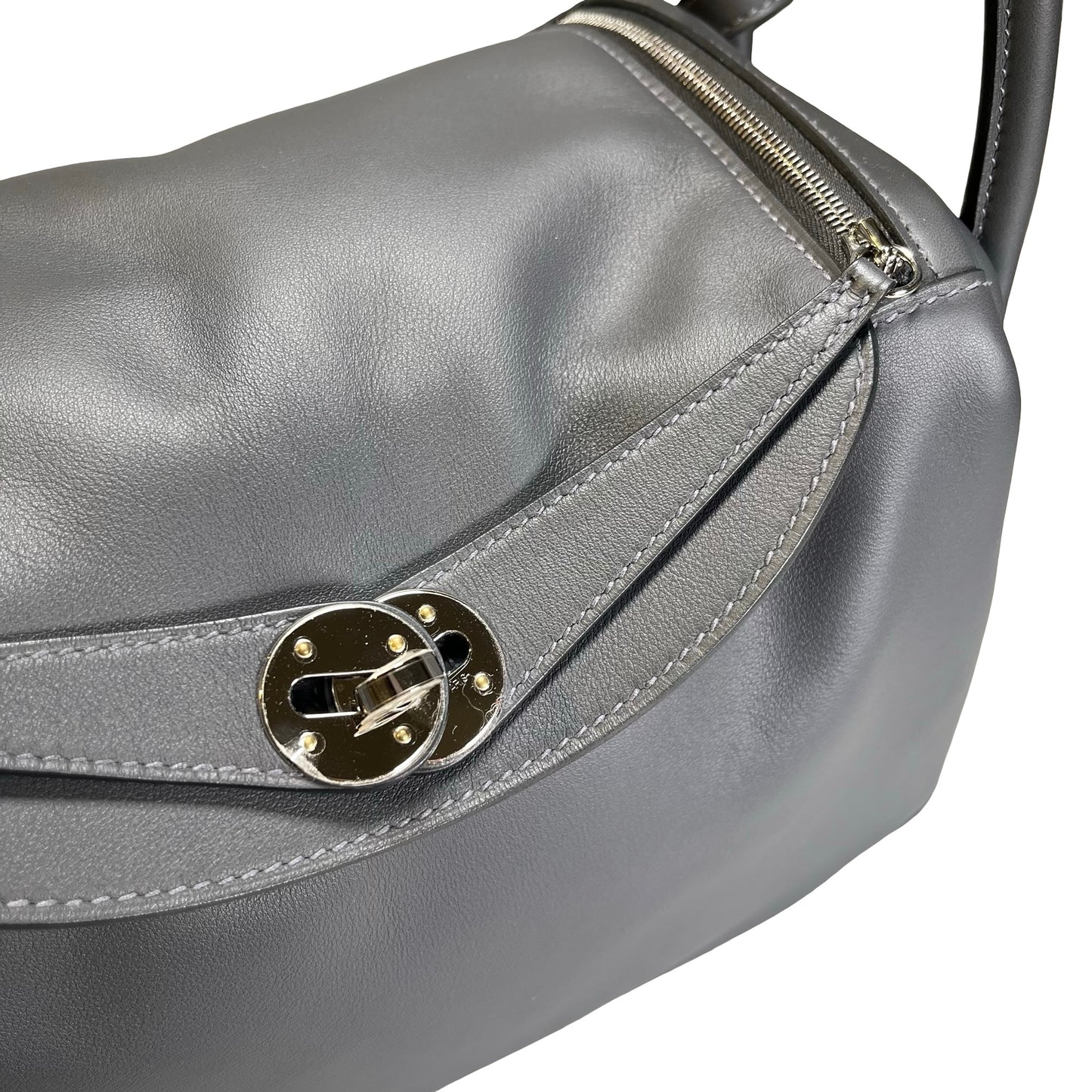 Used HERMES Clemence Lindy 26 Shoulder Bag Gris Etain PHW