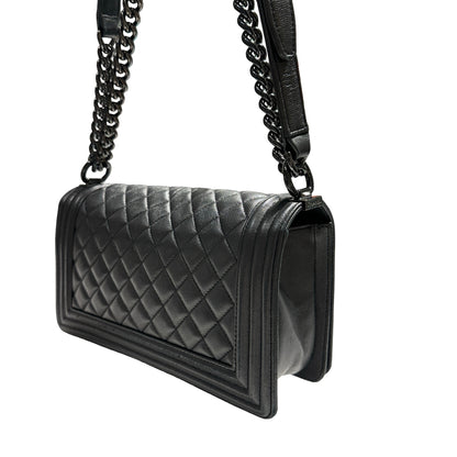 Used CHANEL Quilted Caviar Boy Chain Shoulder Bag Black