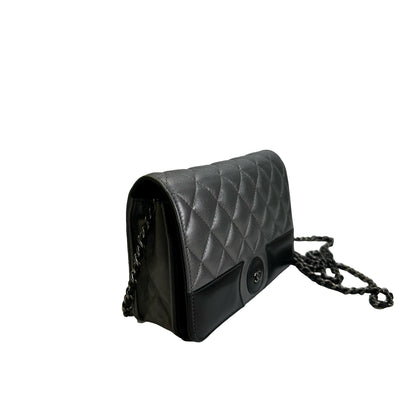 Used CHANEL Quilted Leather Quilted Shoulder Bag Silver Black