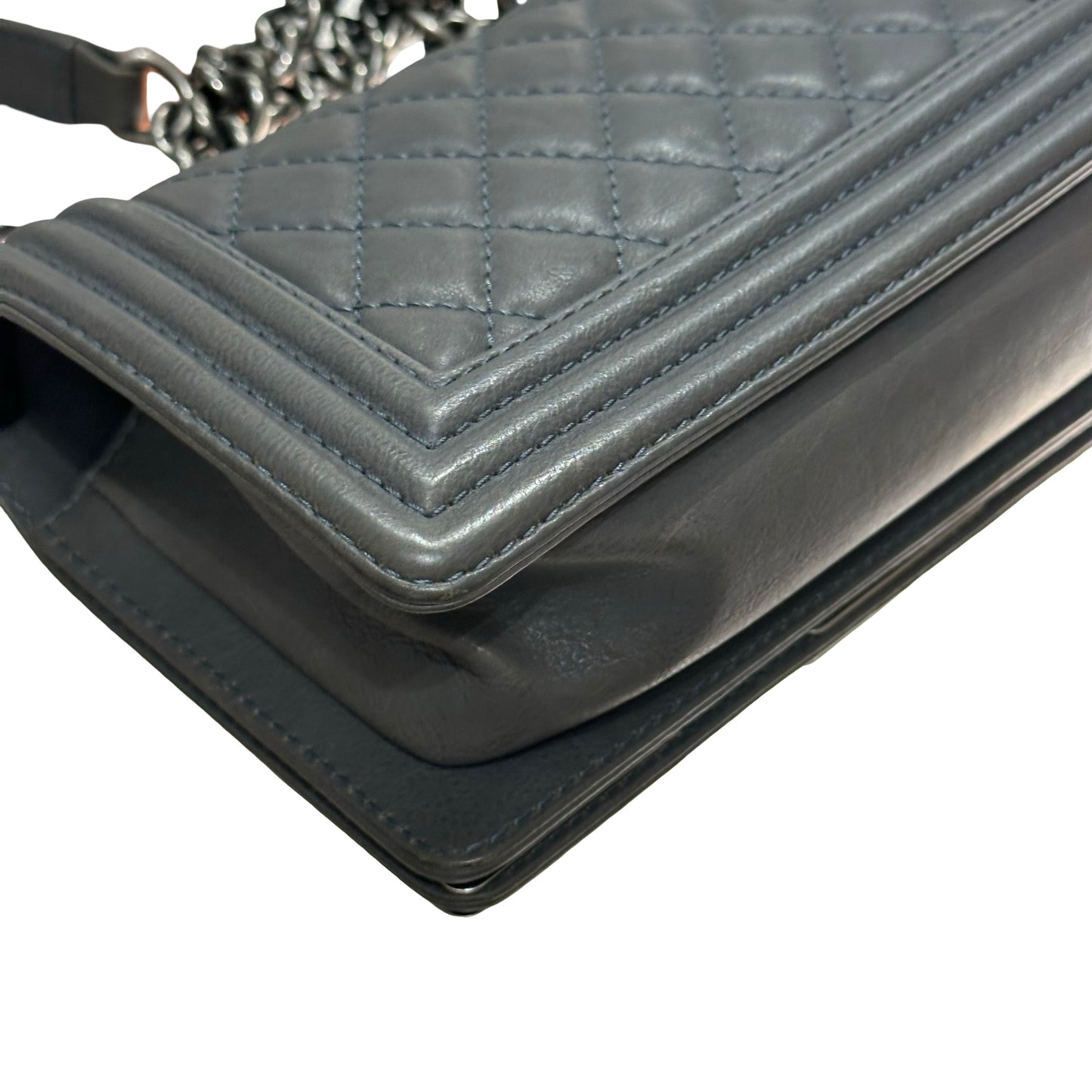 Used CHANEL Boy 20cm Cross Body Bag Grey PHW