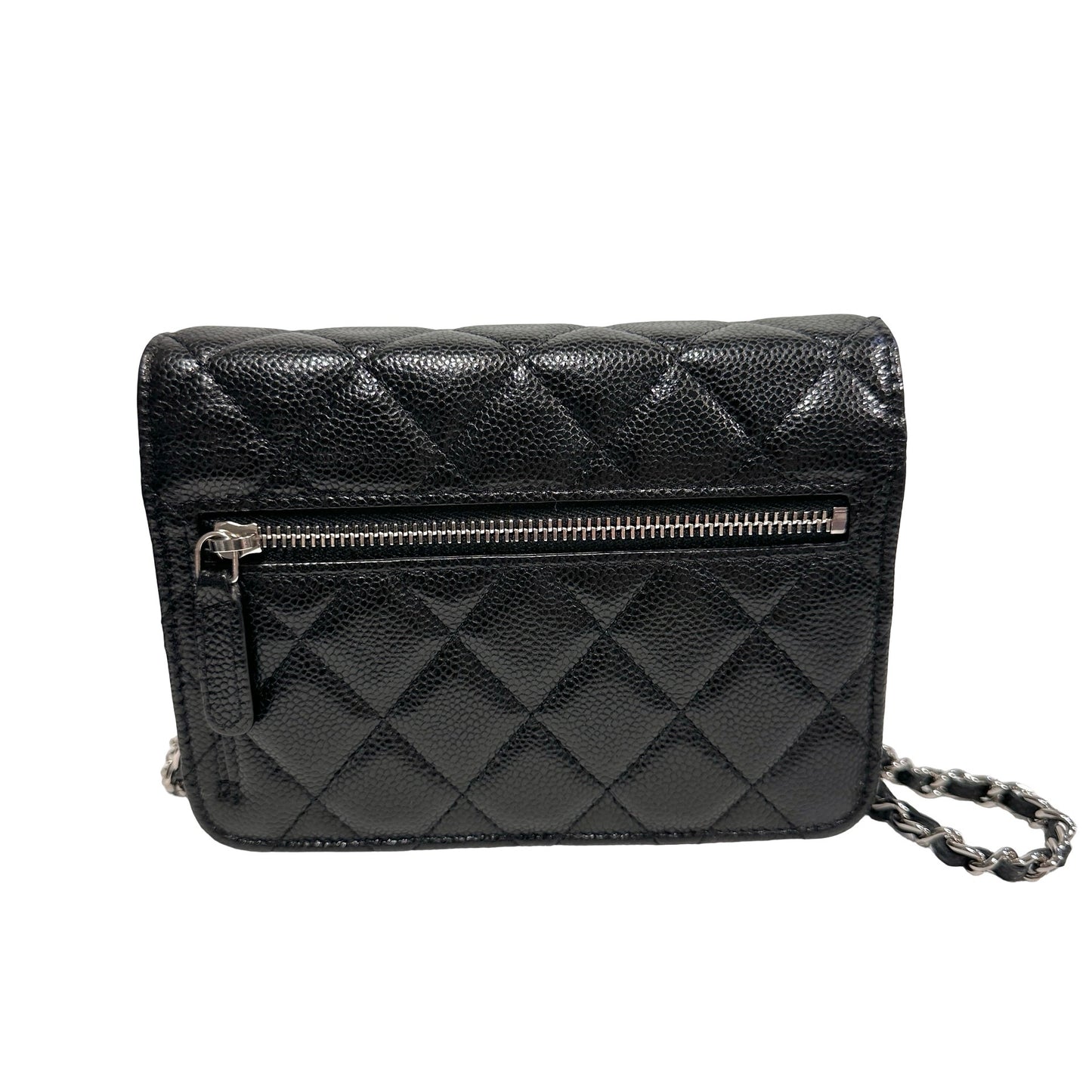 Used CHANEL Calfskin Leather MINI WOC Cross Body Bag Black PHW