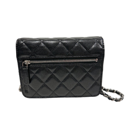 Used CHANEL Calfskin Leather MINI WOC Cross Body Bag Black PHW