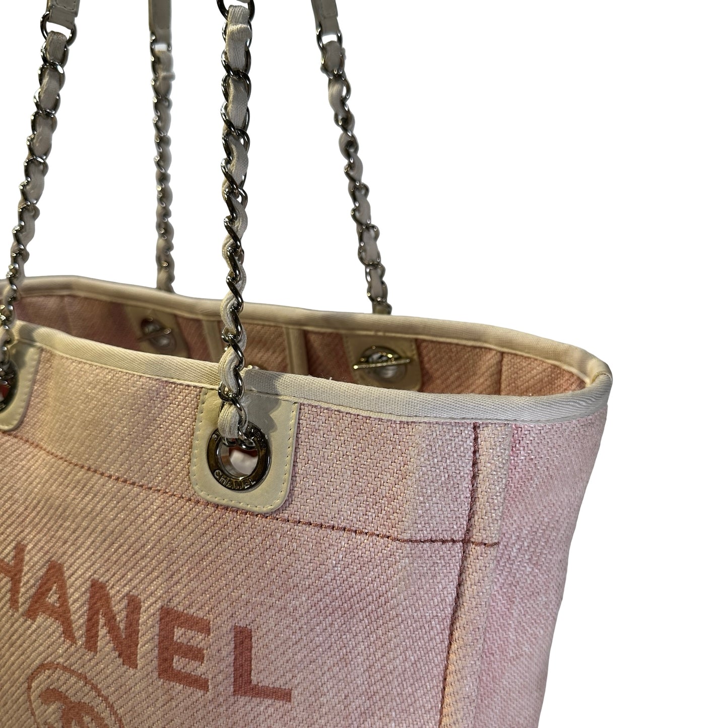 Used CHANEL Canvas Deauville Tote Bag Pink Silver