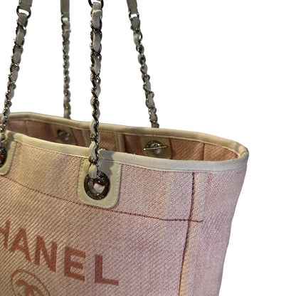 Used CHANEL Canvas Deauville Tote Bag Pink Silver