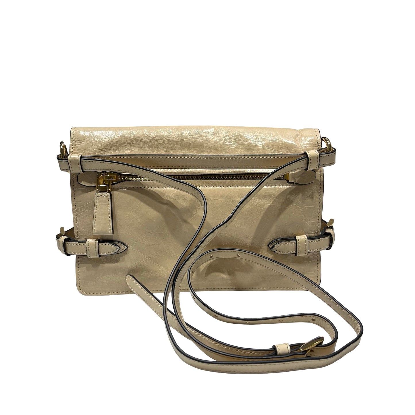 Used PRADA Lambskin Leather Shoulder Bag Beige