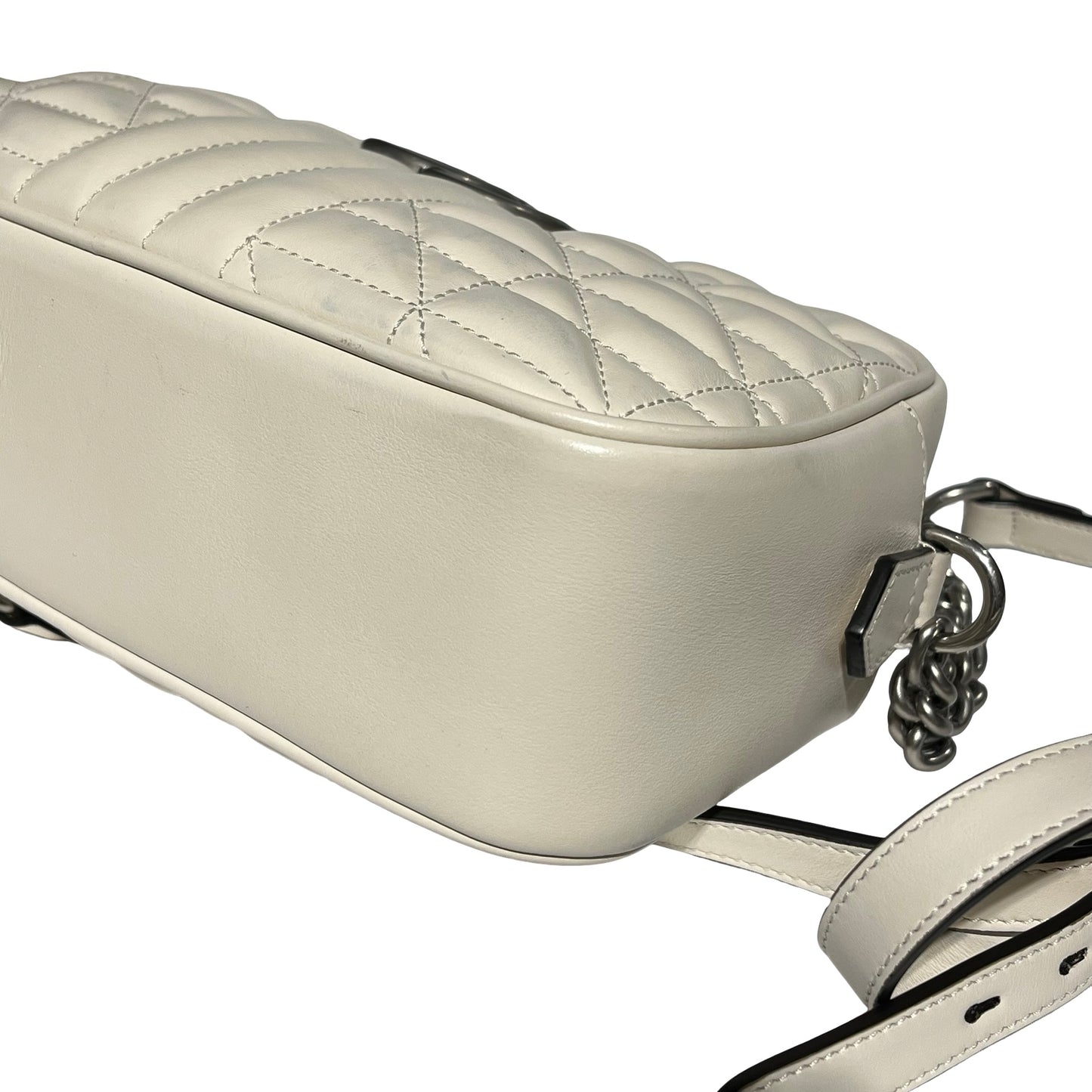 Used GUCCI Matelasse Aria Calfskin Leather GG MARMOUNT Chain Shoulder Bag White PHW