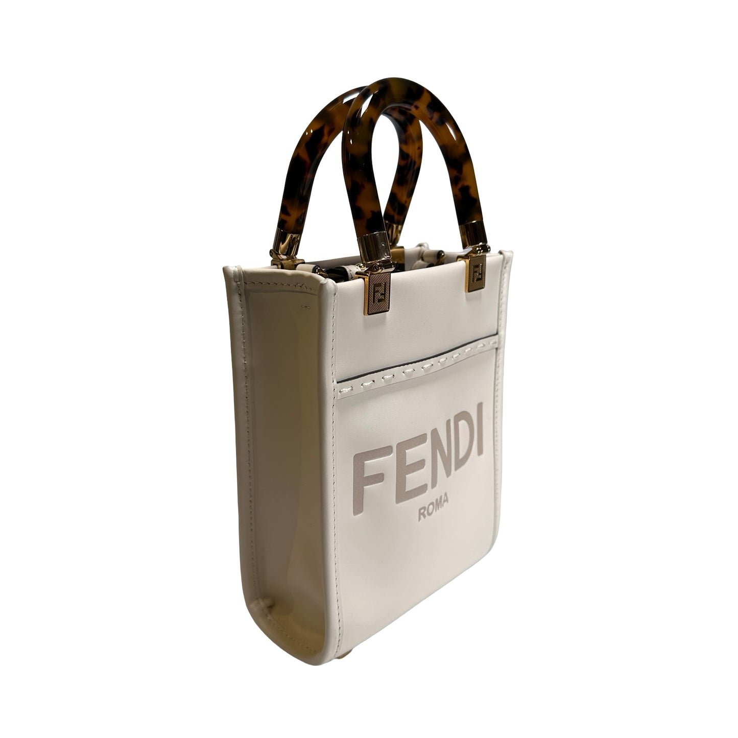 Used FENDI Mini Sunshine Shopper Crossbody Bag White GHW
