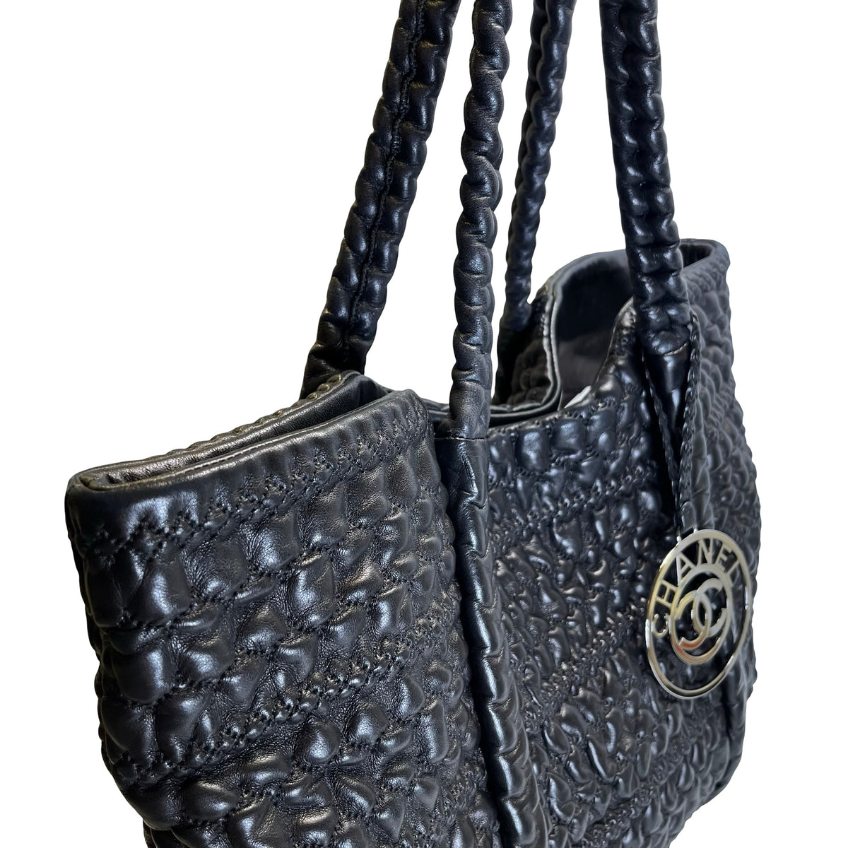 Used CHANEL Lambskin Tote Bag Tote Bag Black Silver