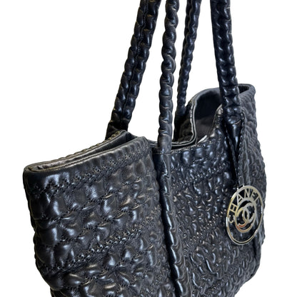 Used CHANEL Lambskin Tote Bag Tote Bag Black Silver