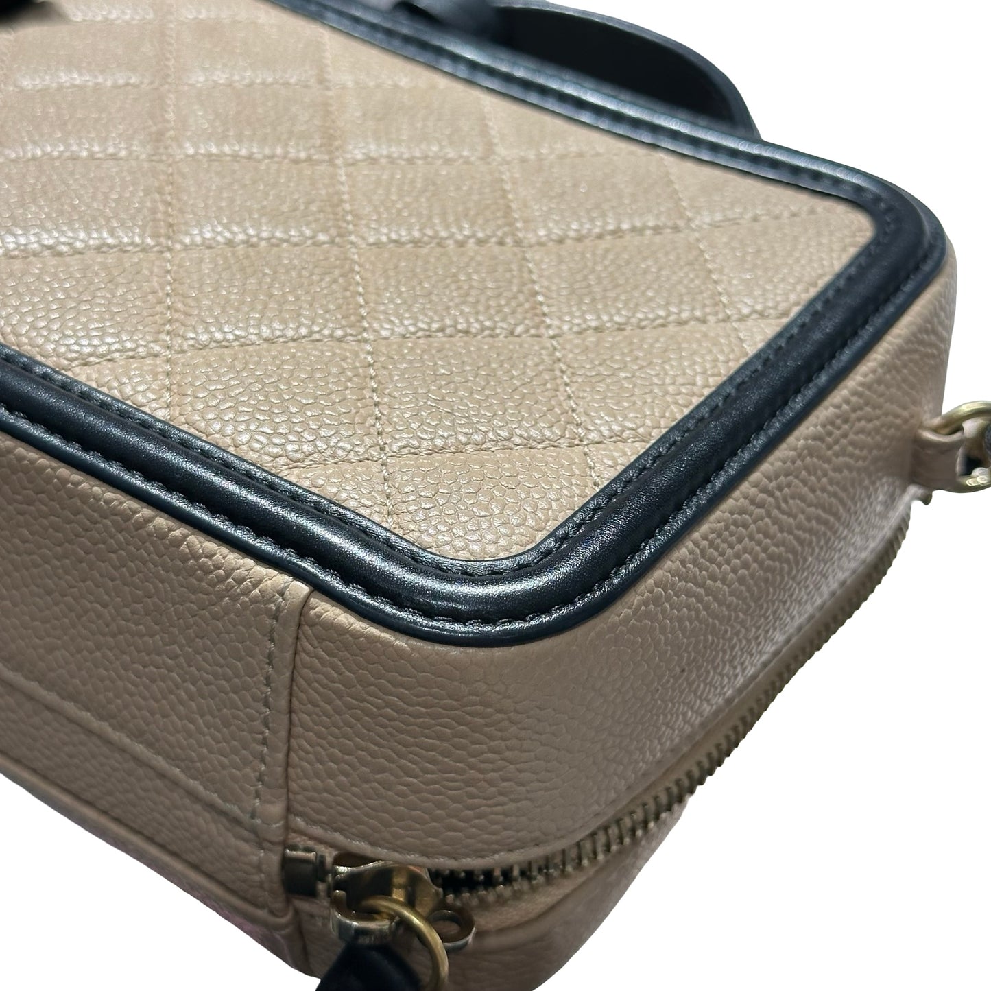 Used CHANEL Quilted Caviar Vanity Bag Vanity case Beige Black