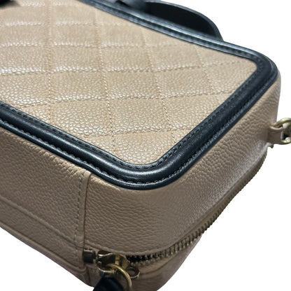 Used CHANEL Quilted Caviar Vanity Bag Vanity case Beige Black