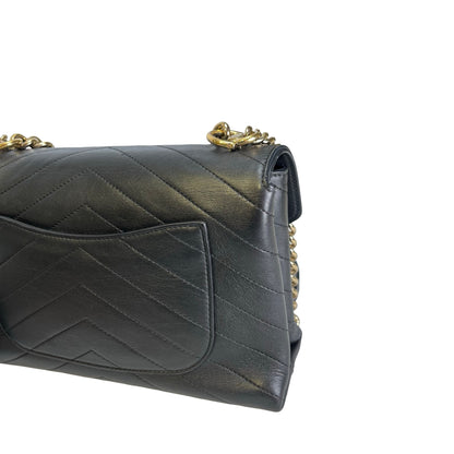 Used CHANEL Calf skin Chevron Top Handle Bag Shoulder Bag Black GHW