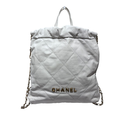Used CHANEL Calfskin Medium 22 Backpack Backpack White