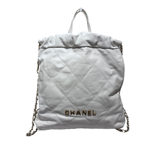 Used CHANEL Calfskin Medium 22 Backpack Backpack White
