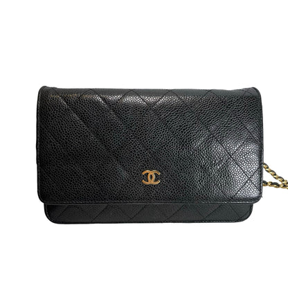 Used CHANEL Caviar Quilted Wallet on chain Wallet on chain Black Gold