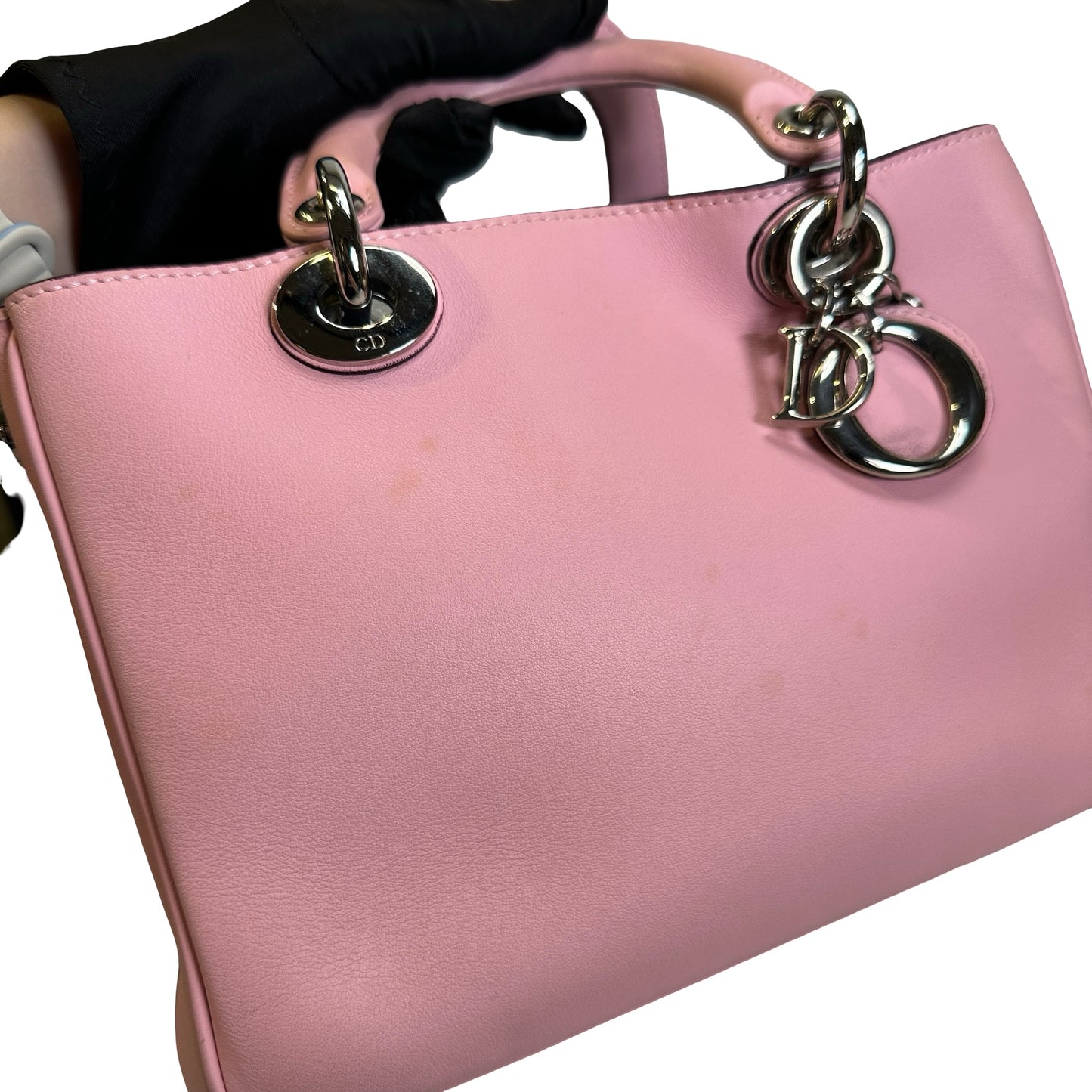 Used DIOR Calfskin Lady Dior Handbag Pink PHW